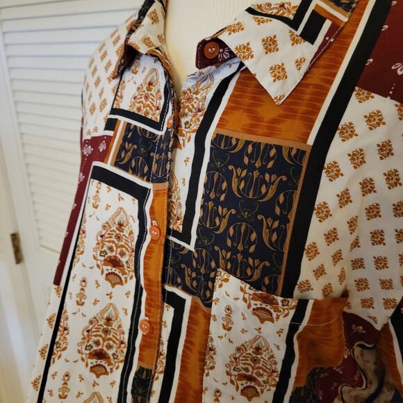 TruSelf Boho Patchwork Button Down Shirt Womens Medium Cotton Blend - Picture 4 of 6